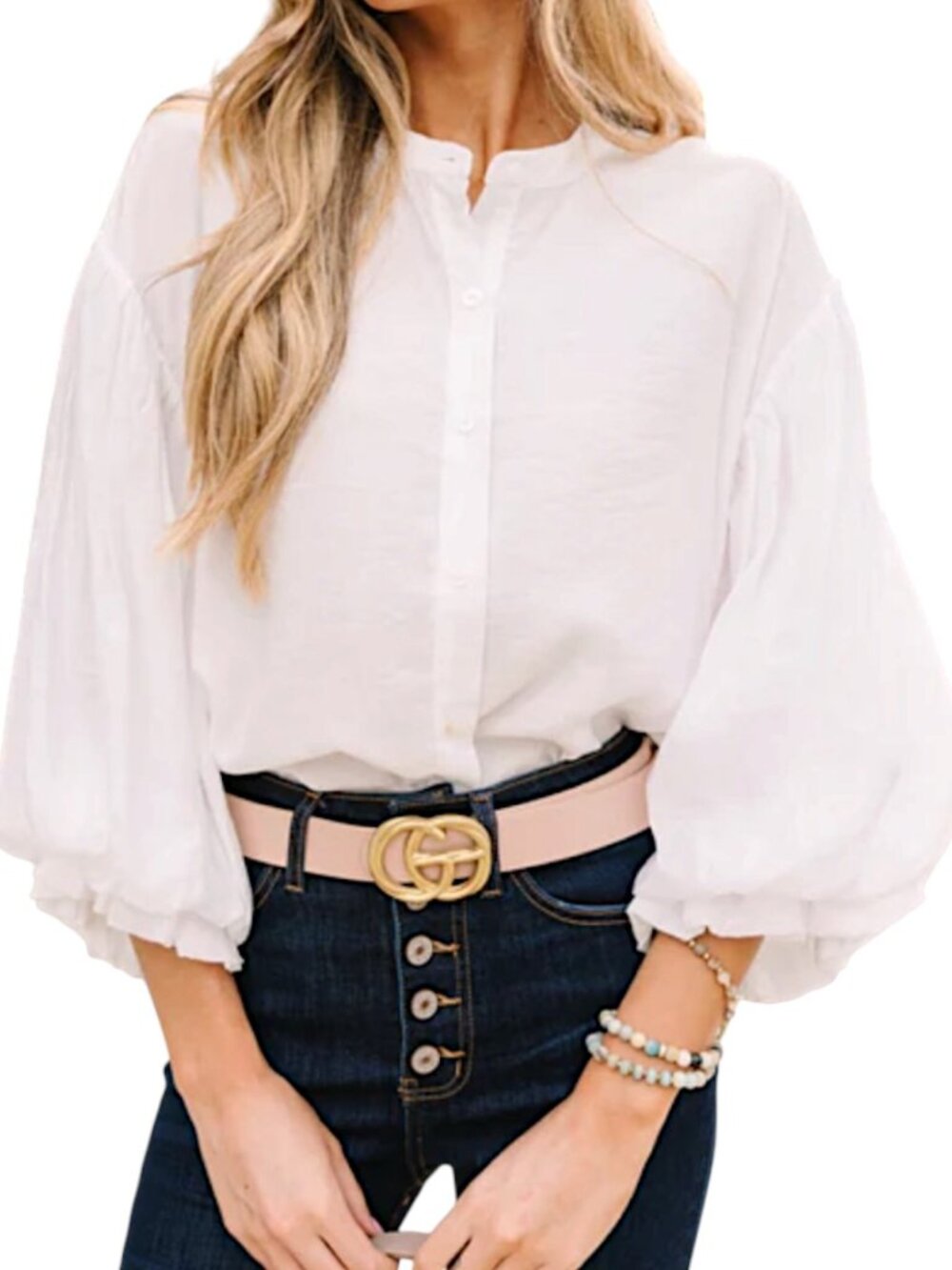 Sz L Fate Far From Over White Puff Sleeve Button Down Pirate Blouse Top
